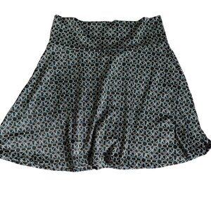 Vintage 90s Hypnotized Skater Skirt Medium Black Blue Geometric Stretch Unlined